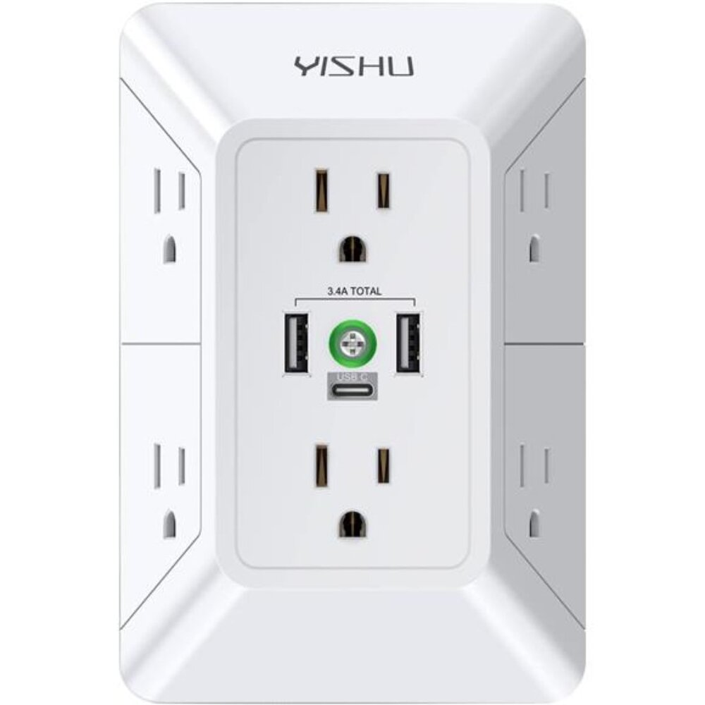 Multi Plug Outlet Surge Protector - YISHU 3 Sided Power Strip with 6 AC Outlet